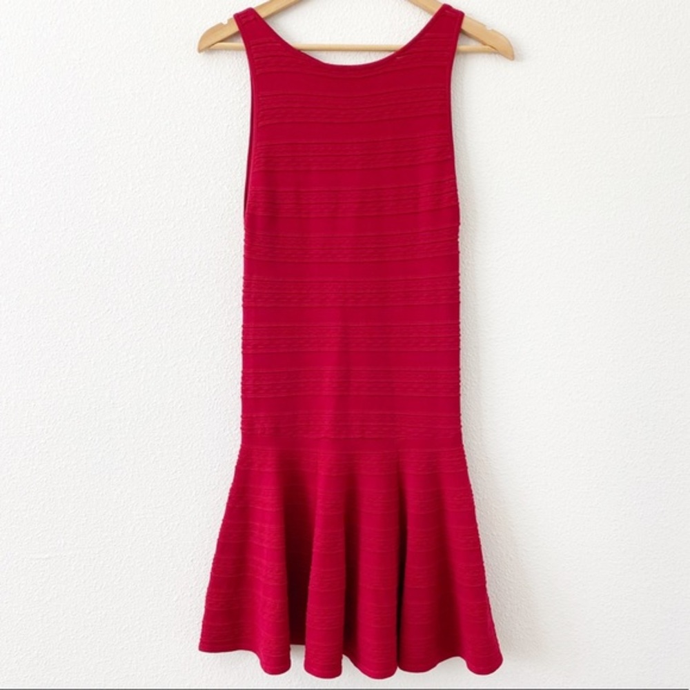 Alice + Olivia Red Fitted Ruffle Hem Dress